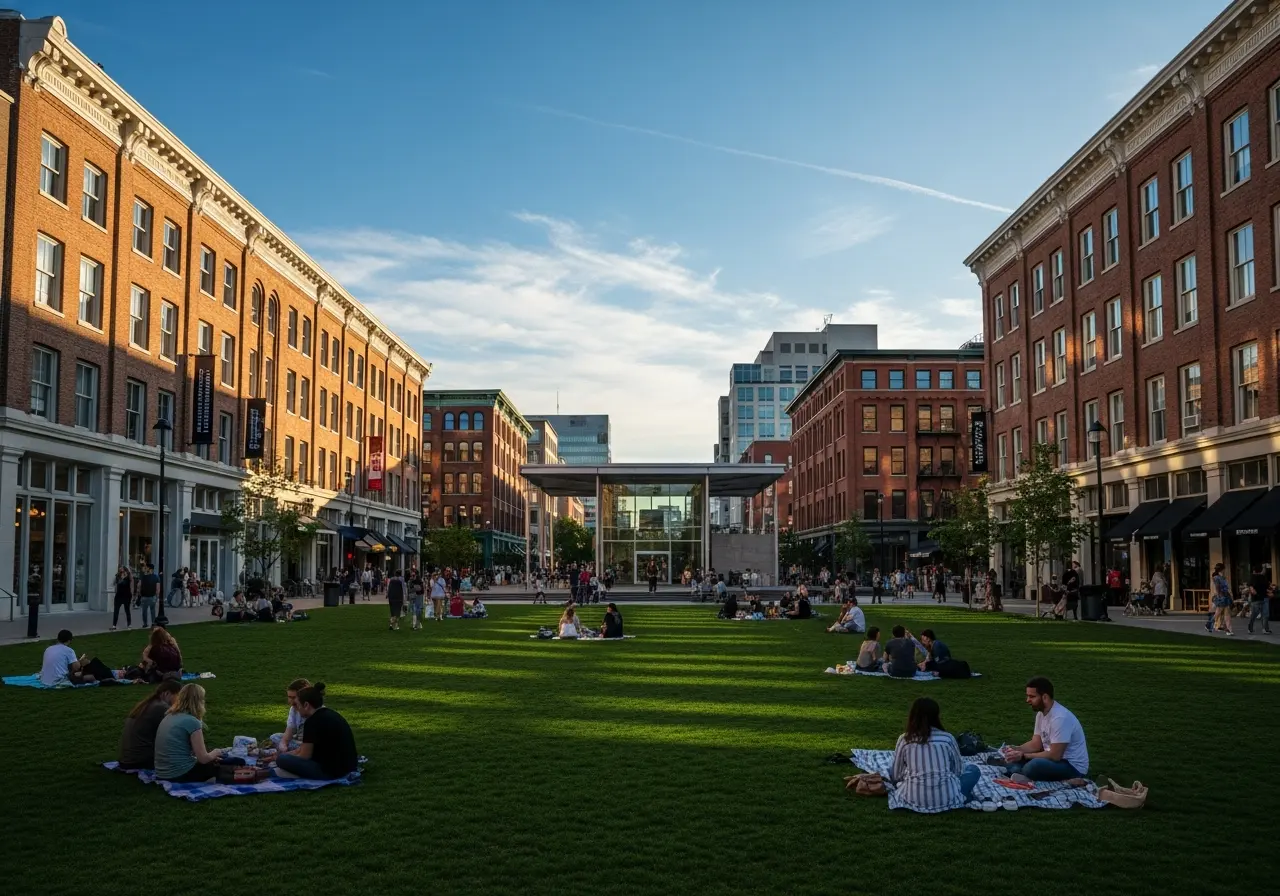 The neon-lit Tulsa Arts District at night